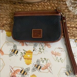 Dooney & Bourke Blue Leather Wristlet with Brown Accents